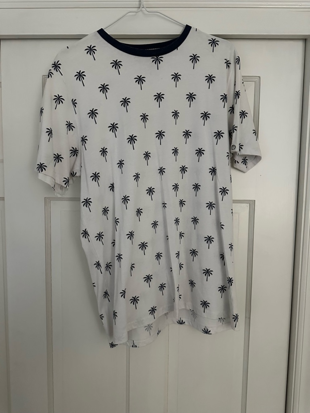 Free Planet White Tee with Black Palm Tree Details